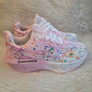 Pink Paint Splatter Carbon Plate Style Running Shoes Size 8 Multicolor